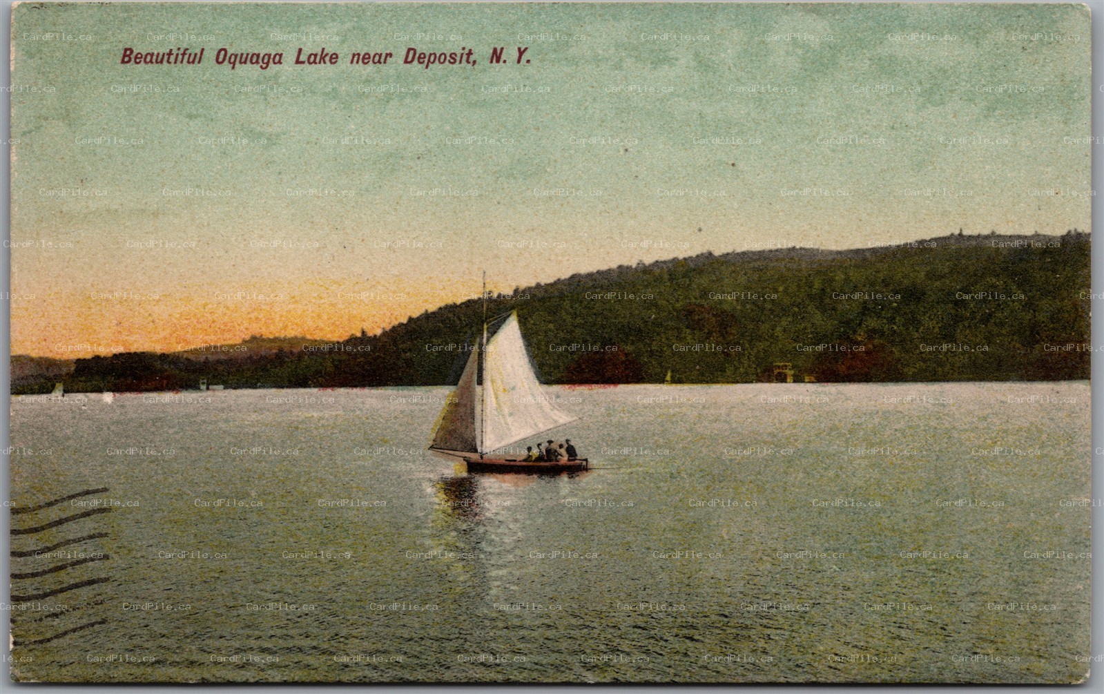 Postcard Oquaga Lake New York c1909 Scenic Lake View Sail Boat