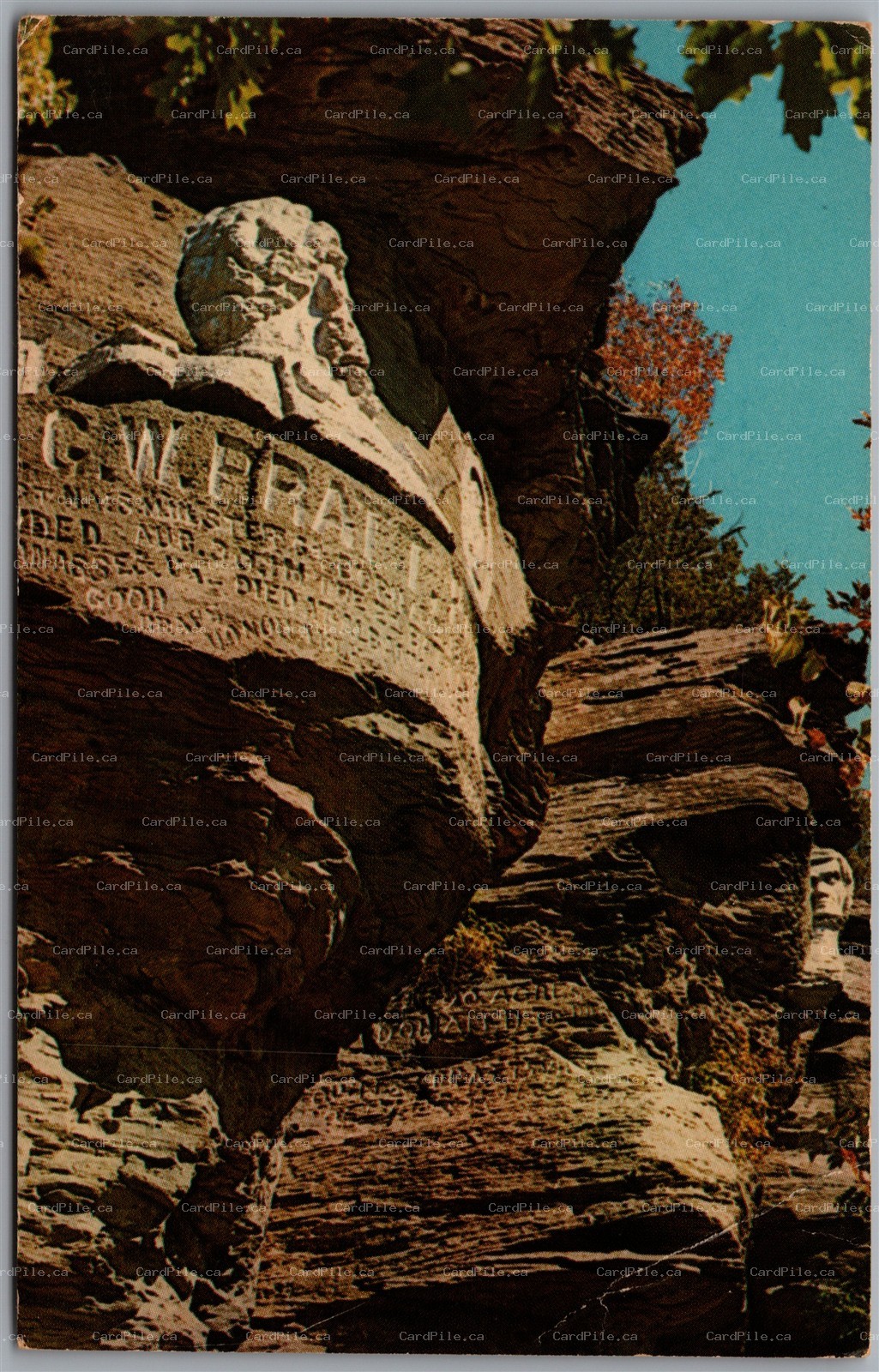 Postcard Pratsville New York Sculptures on Pratt Rock Greene County