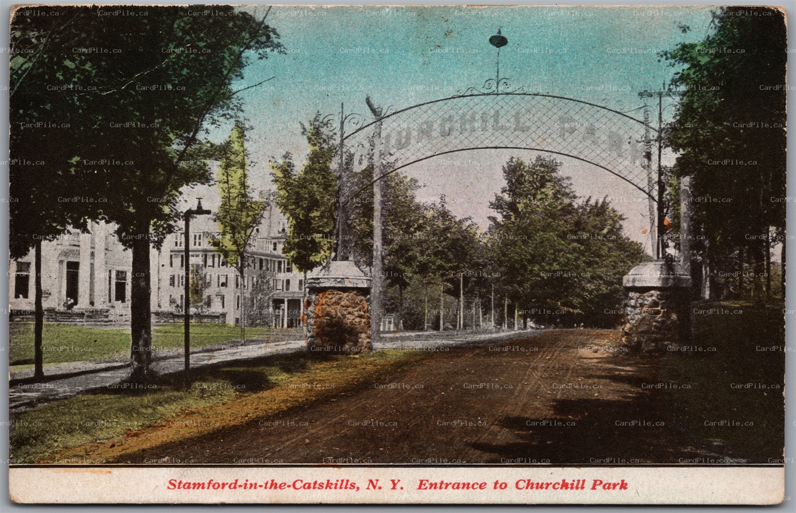 Postcard Stamford New York c1910s Churchill Park Entrance Catskill Mountains