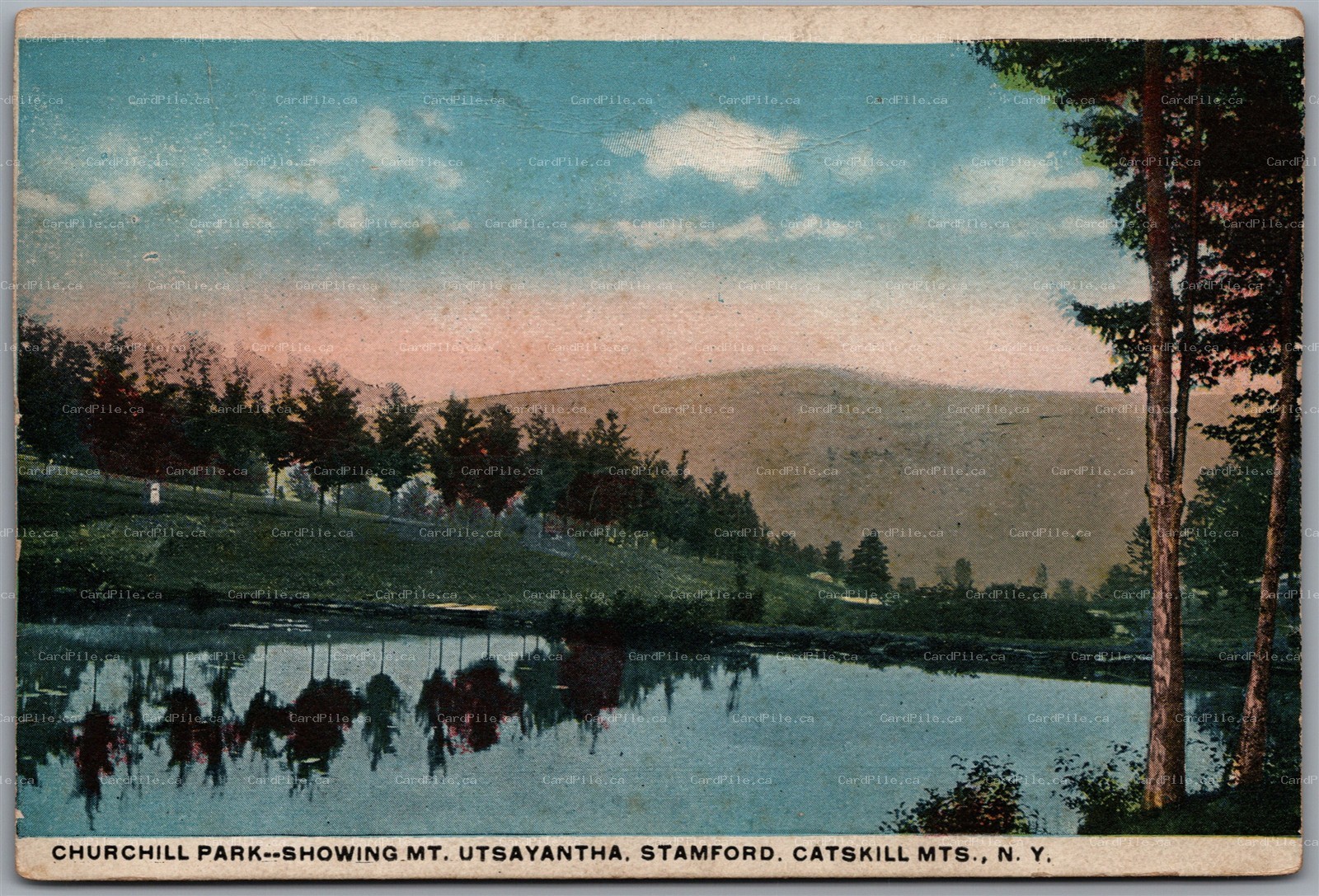 Postcard Stamford New York Churchill Park Showing Mt. Utsayantha Catskill Mts.