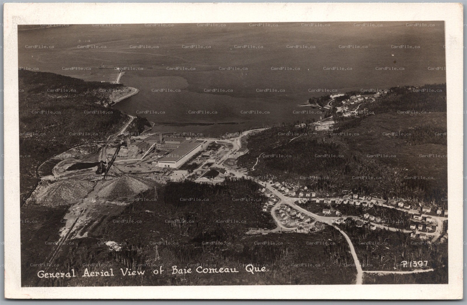 Postcard RPPC c1940 Baie Comeau Quebec General Aerial View Paper Mill