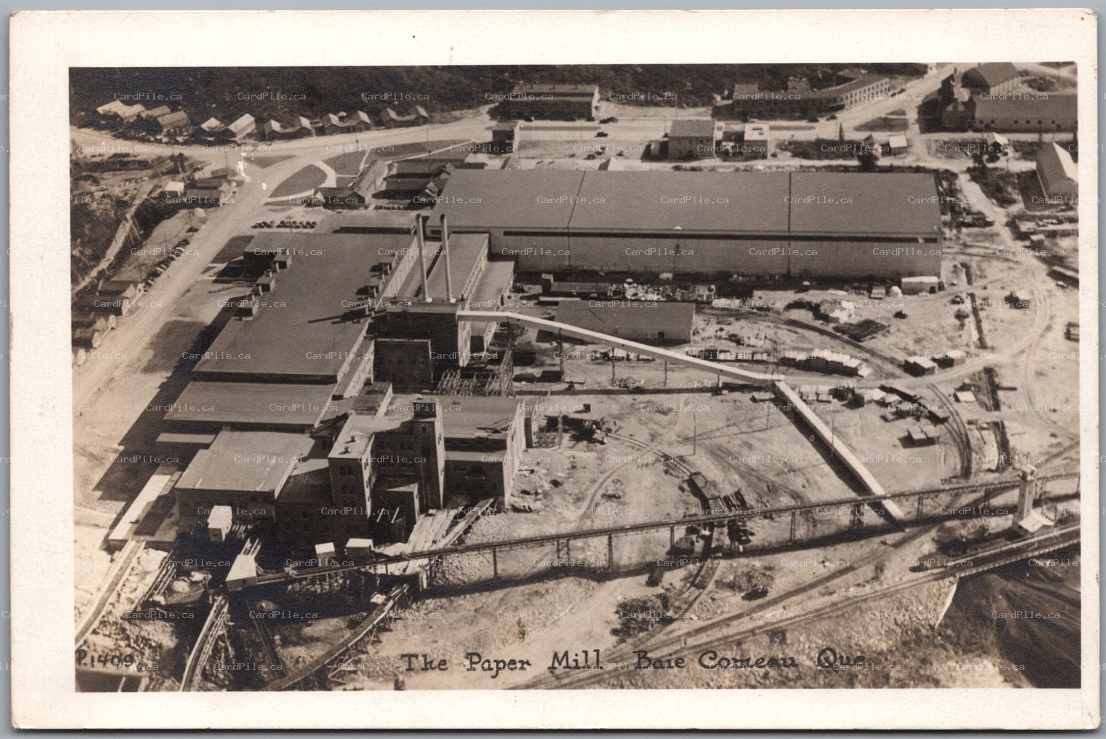 Postcard RPPC c1940 Baie Comeau Quebec Aerial View The Paper Mill