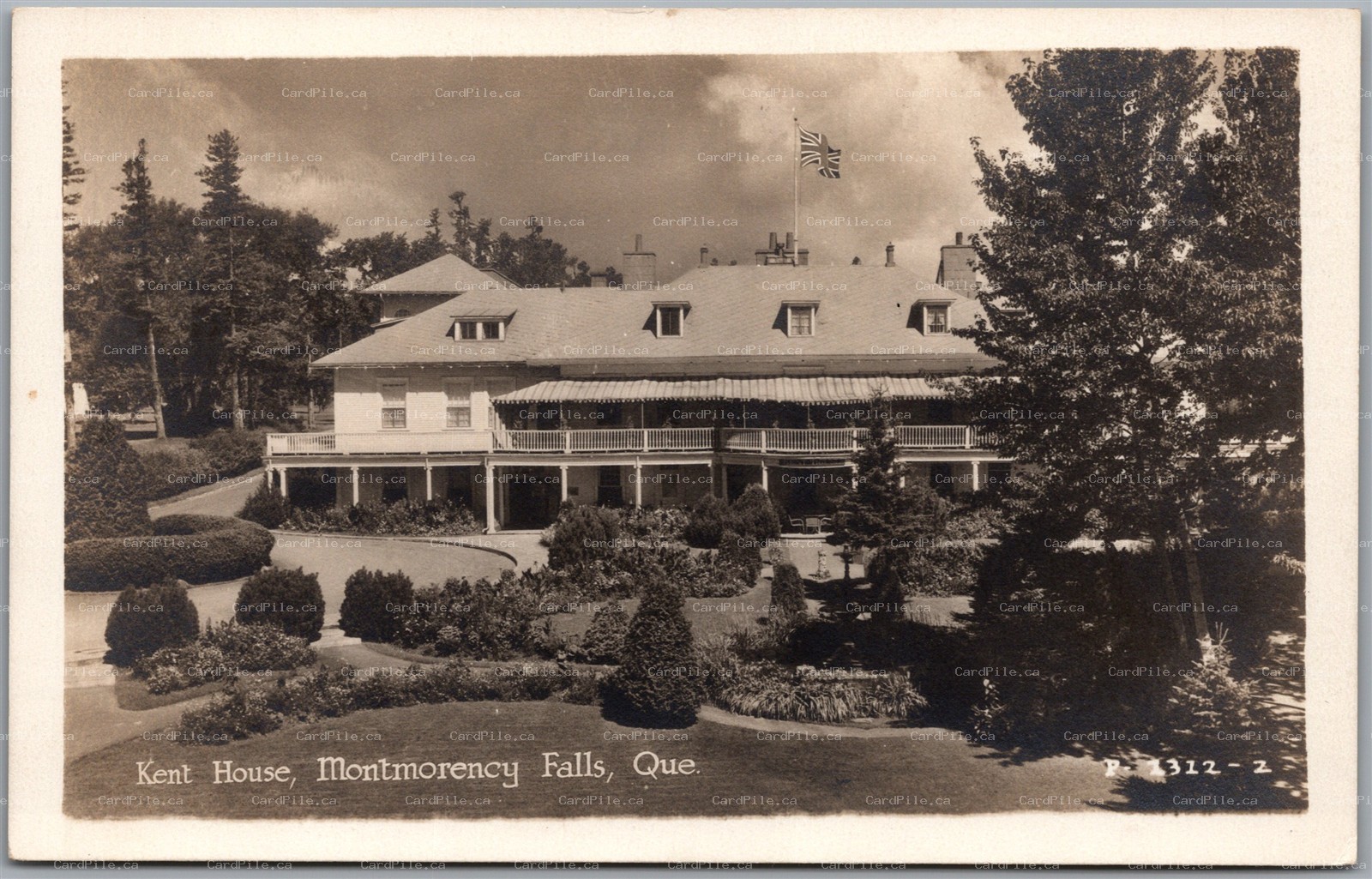 Postcard RPPC c1940s Montmorency Falls Quebec Kent House Union Jack Flag