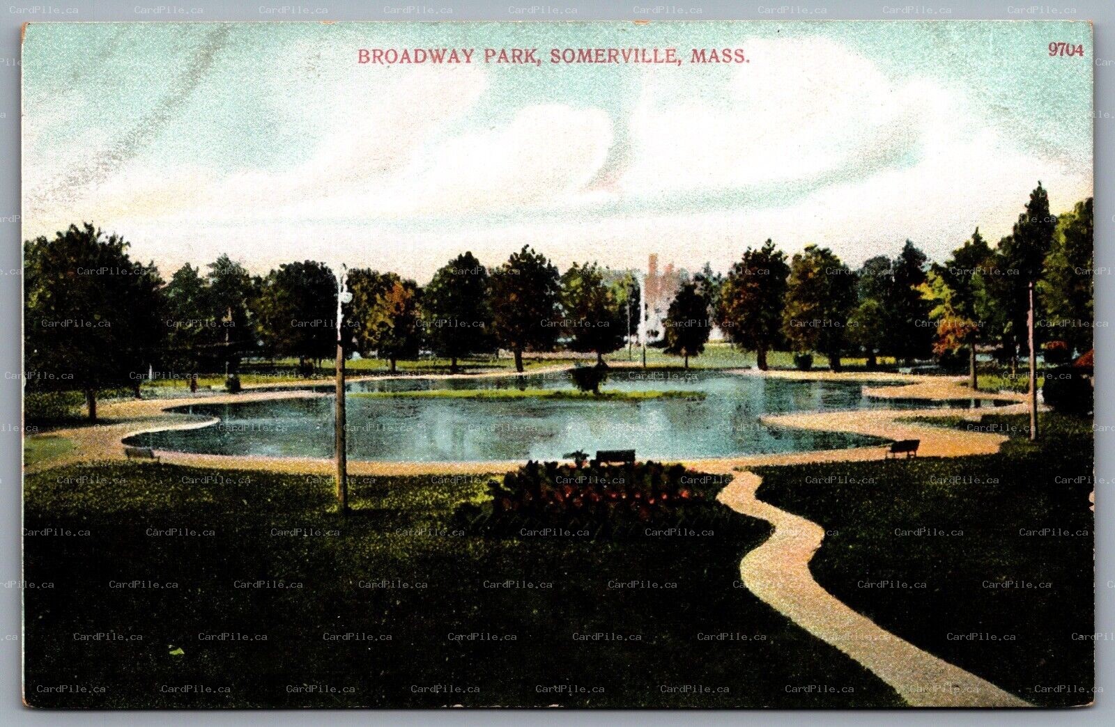 Postcard Somerville MA c1910s Broadway Park View of Pond