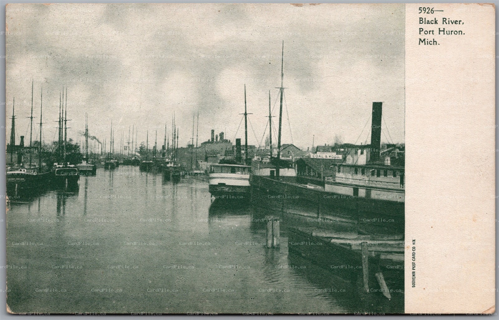 Postcard Port Huron Michigan c1906 Black River Sail Boats St. Clair County