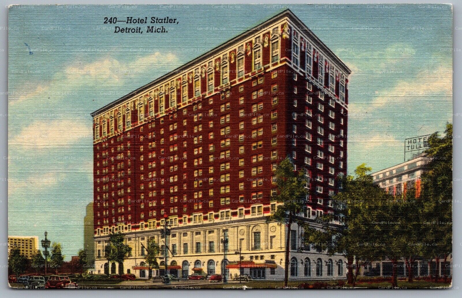 Postcard Detroit MI c1943 Hotel Statler on Grand Circus Park Defunct Linen