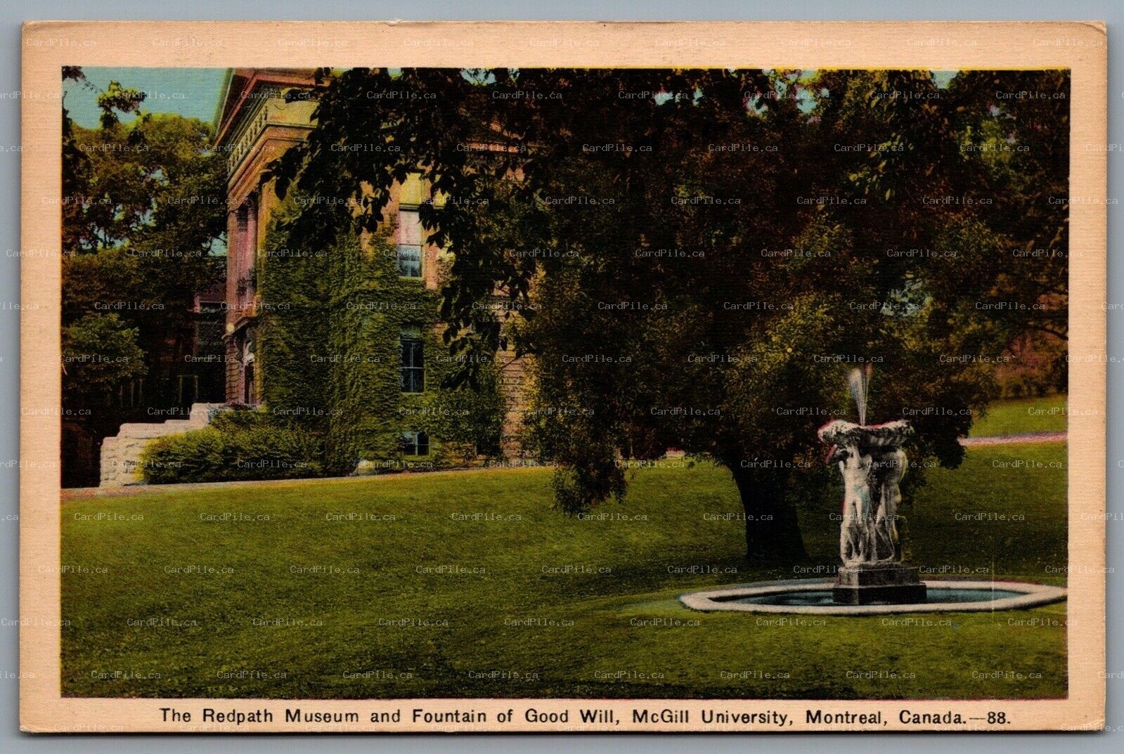 Postcard Montreal PQ 1930s Redpath Museum Fountain of Goodwill McGill University