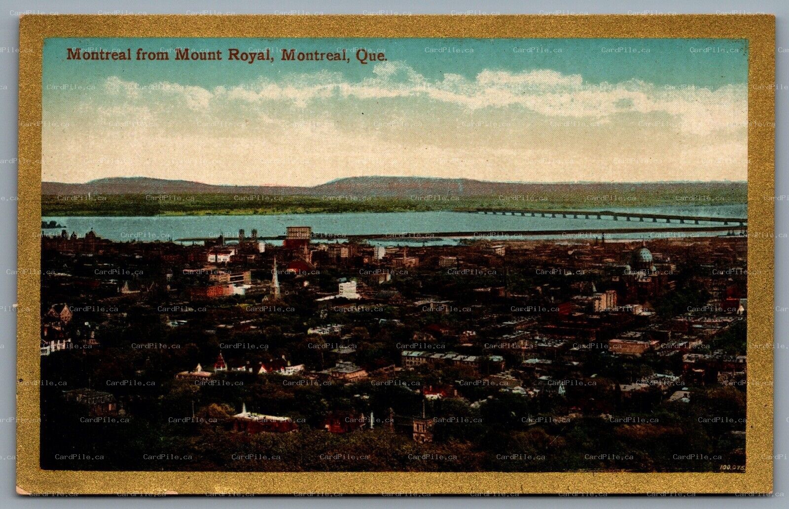 Postcard Montreal Quebec c1910s Montreal From Mount Royal Birds Eye Gold Border