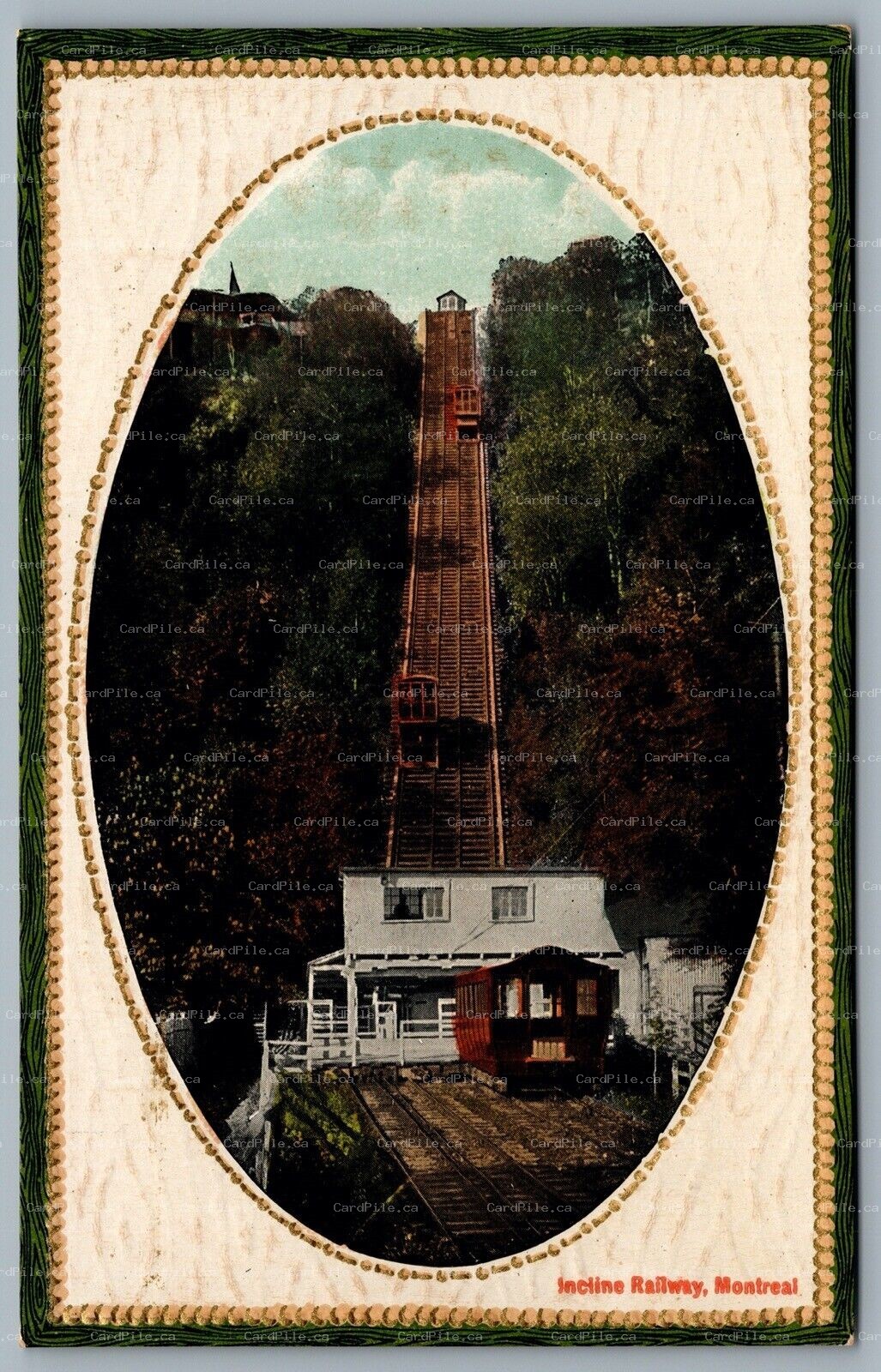 Postcard Montreal Quebec c1910s Incline Railway Mount Royal Art Deco Oval Border