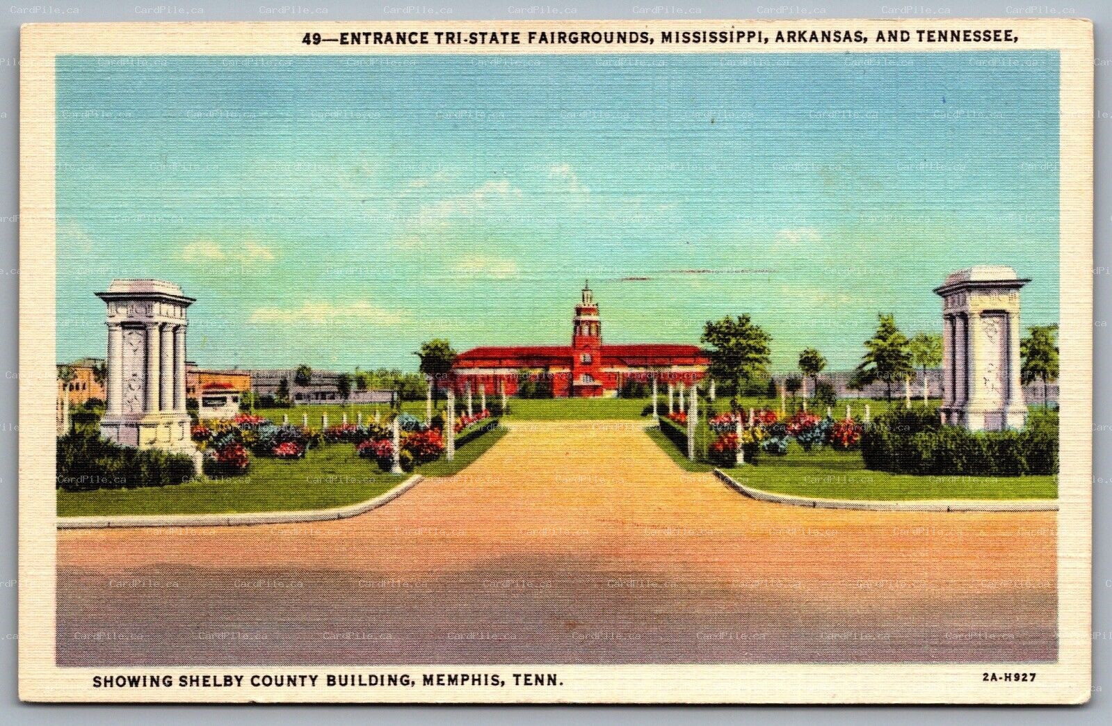 Postcard Memphis TN c1932 Entrance Tri-State Fairgrounds Shelby County Building